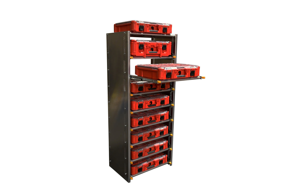 36" Van Rack, Sliding Shelf, works with Milwaukee Packout.